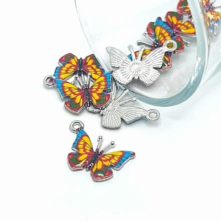 Small Red and Yellow Enamel Butterfly Charms, 14x20mm – US Seller