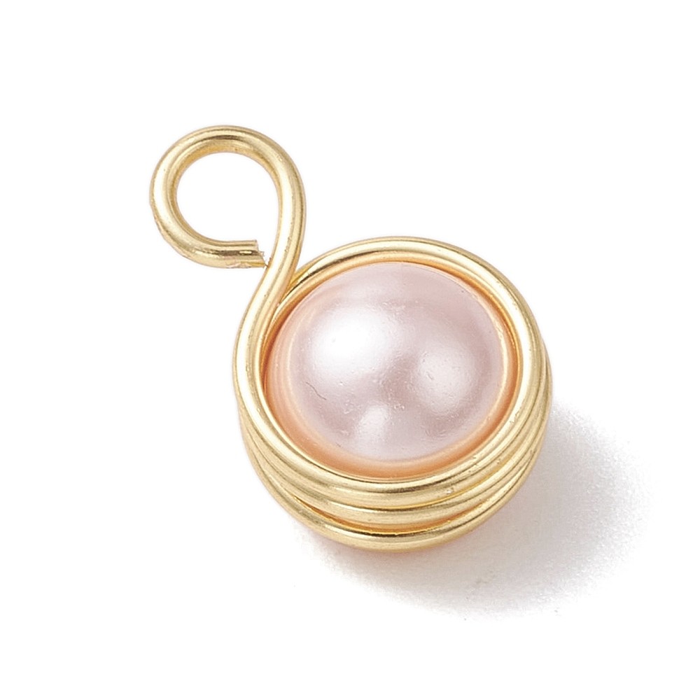 30pcs Pearl Shell Round Copper Wire Wrapped Pendant Earring Charm Jewelry Making