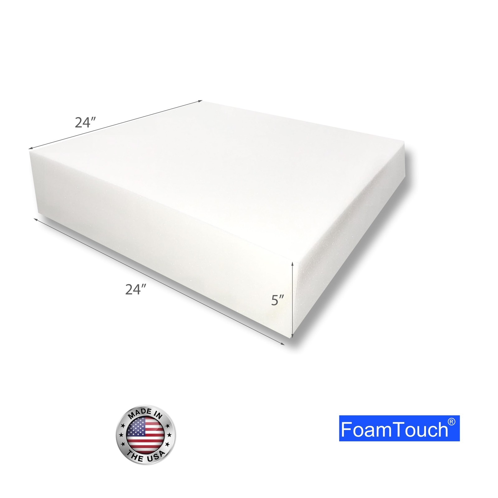 FoamTouch Upholstery Foam Cushion High Density, 5″ H X 24″ W X 24″ L, White
