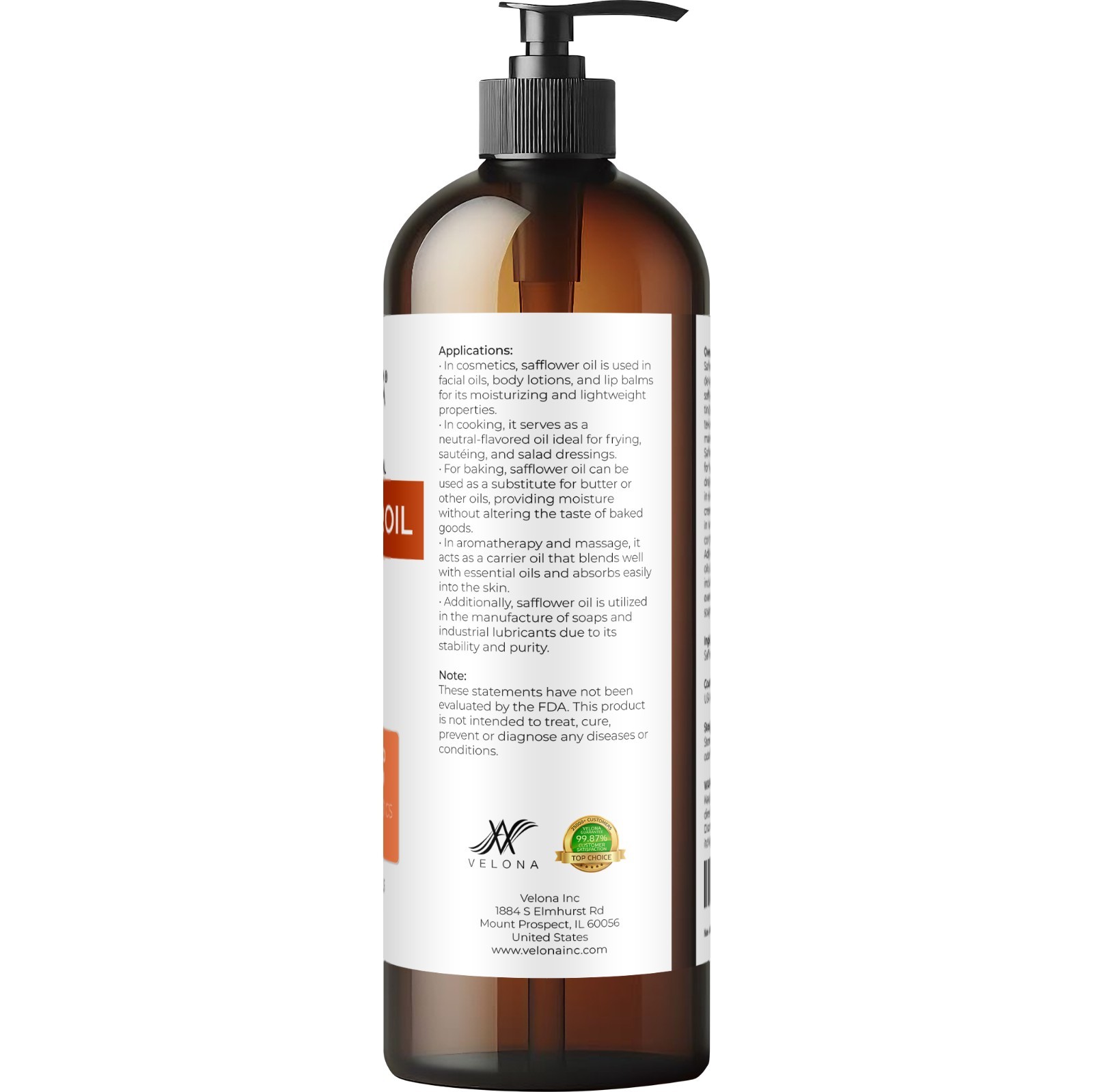 Safflower Oil by Velona 2 Fl Oz-1Gal Refined Expeller pressed Cooking Skin Body