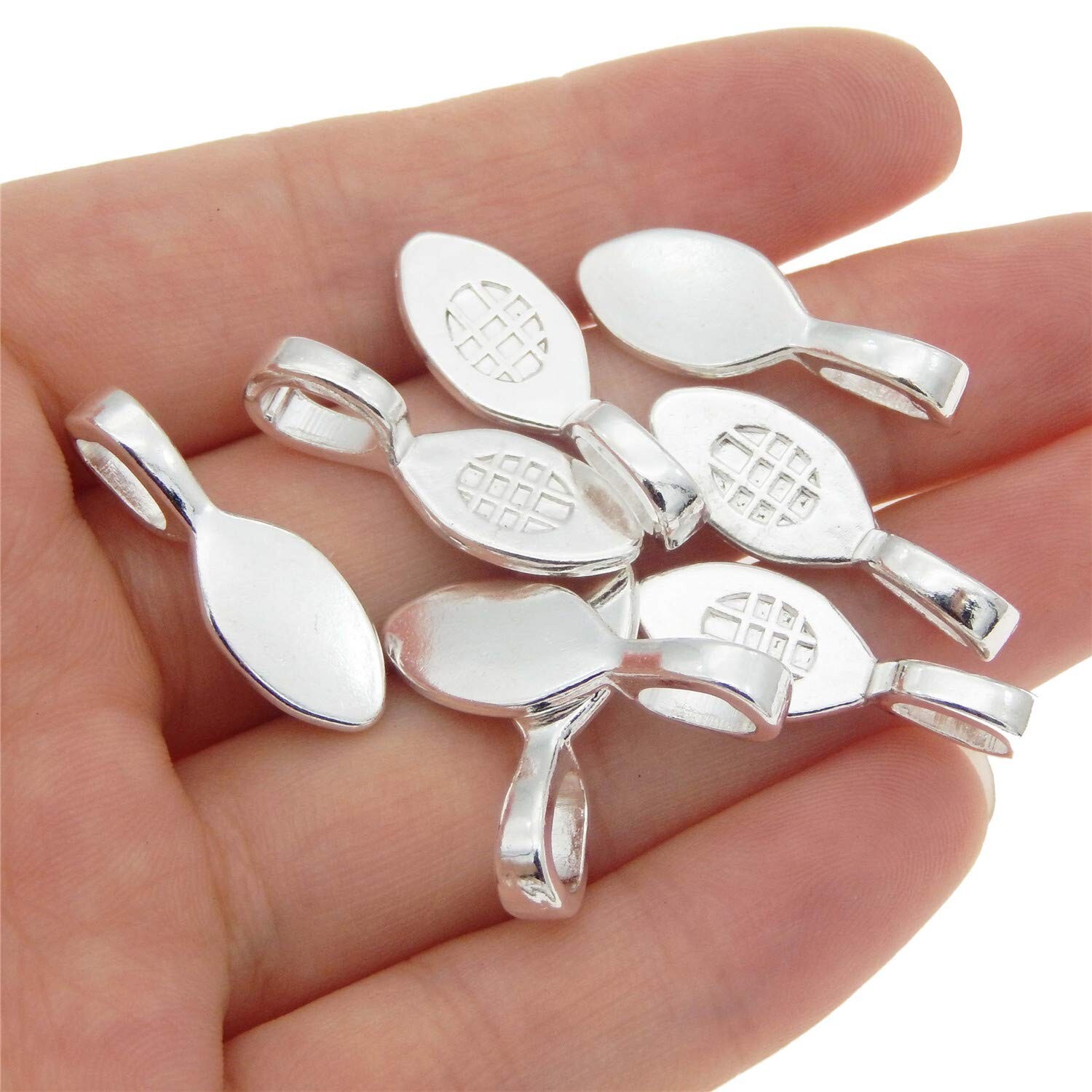 100pcs Silver Glue on Bail Charm Pendant Earring Bails for Glass Tile DIY Pendan