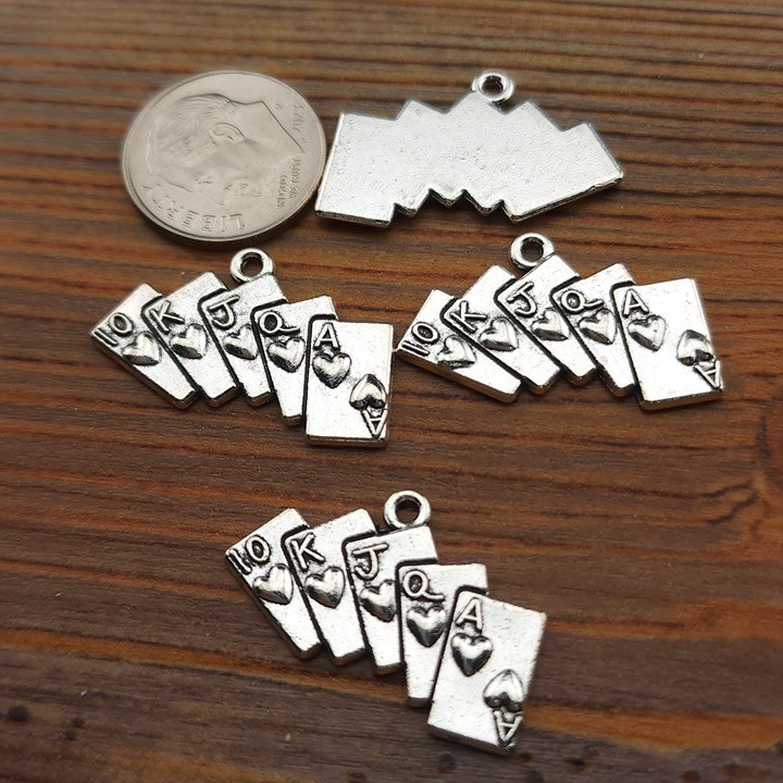 8pcs Playing Cards Charms, poker royal flush, jewelry making supplies