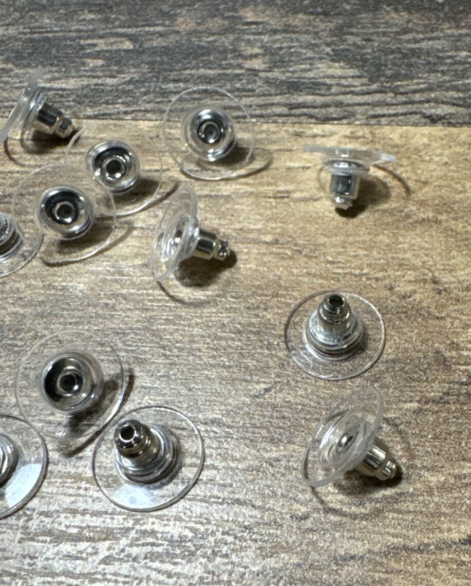 20 Nickel free Silver 11mm Comfort Earring Backs Bullet Clutch Plastic Disk