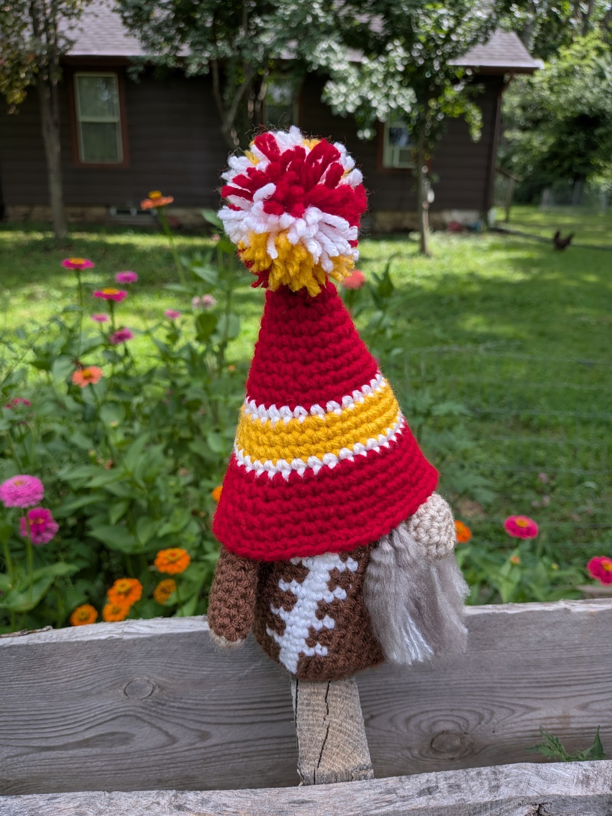 Crochet Football Gnome Handmade (Red and Yellow)