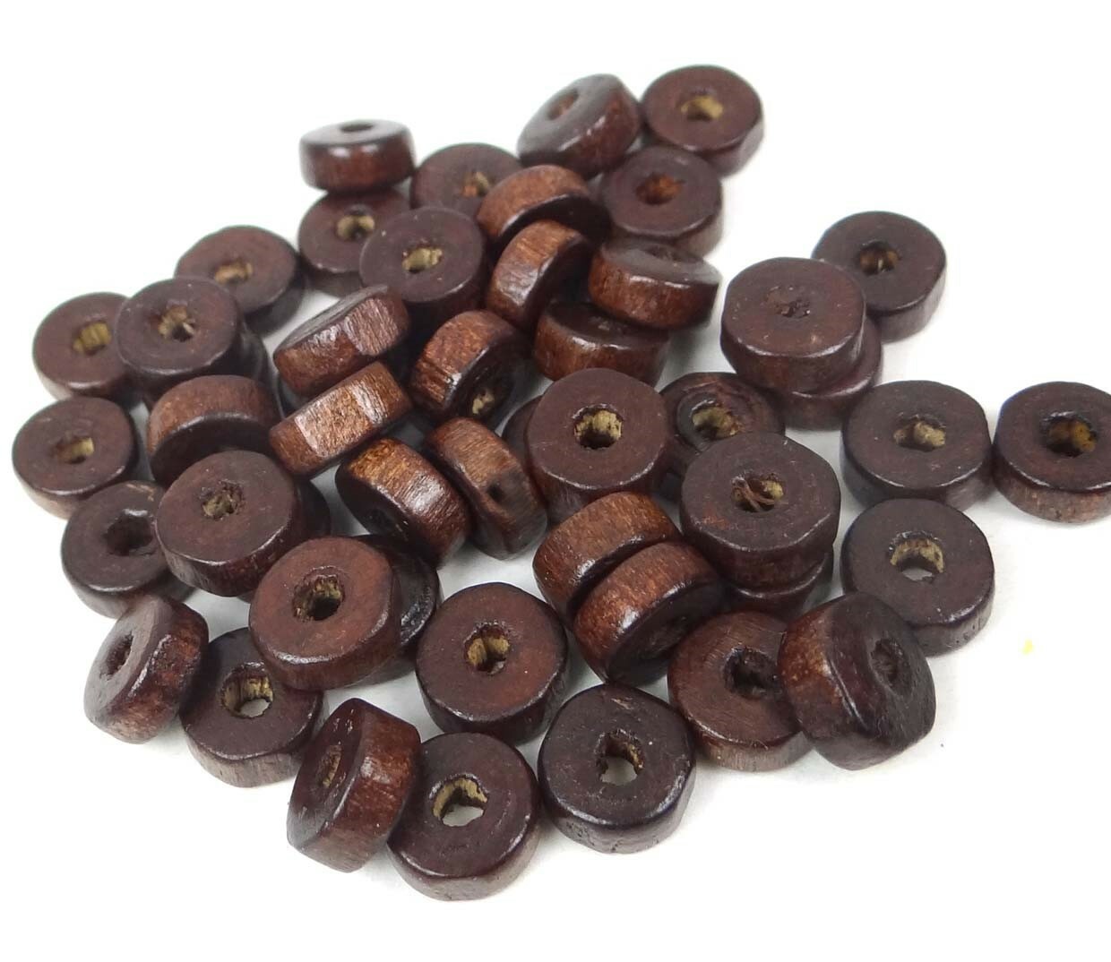 50 Brown Wood beads – Natural Wooden Heishi Rondelle Spacer