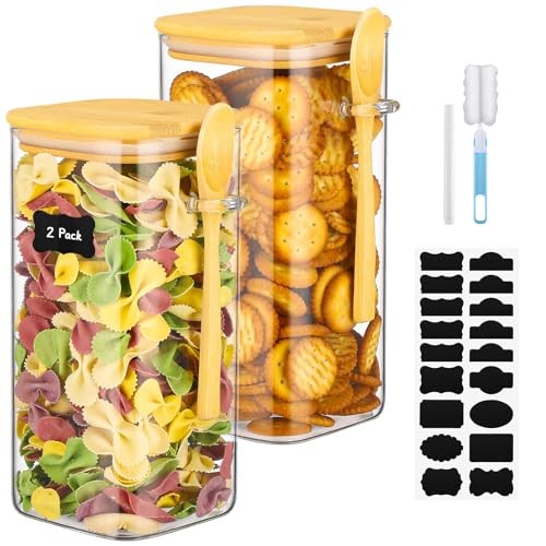 Glass Jars with Bamboo Lids and Spoons – 53 Fl.oz Square Pasta 53 fl.oz 2 Pack