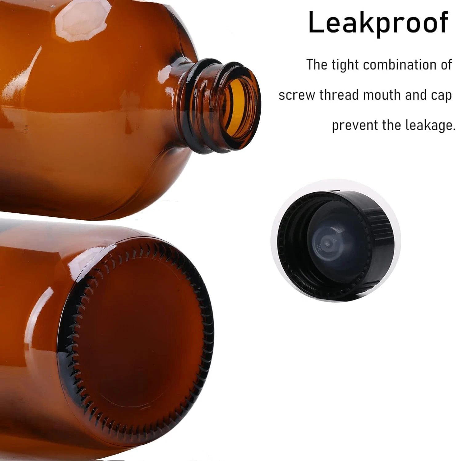 2Pcs 16Oz Amber Glass Boston round Bottles with Air Tight Seal Phenolic Poly Con