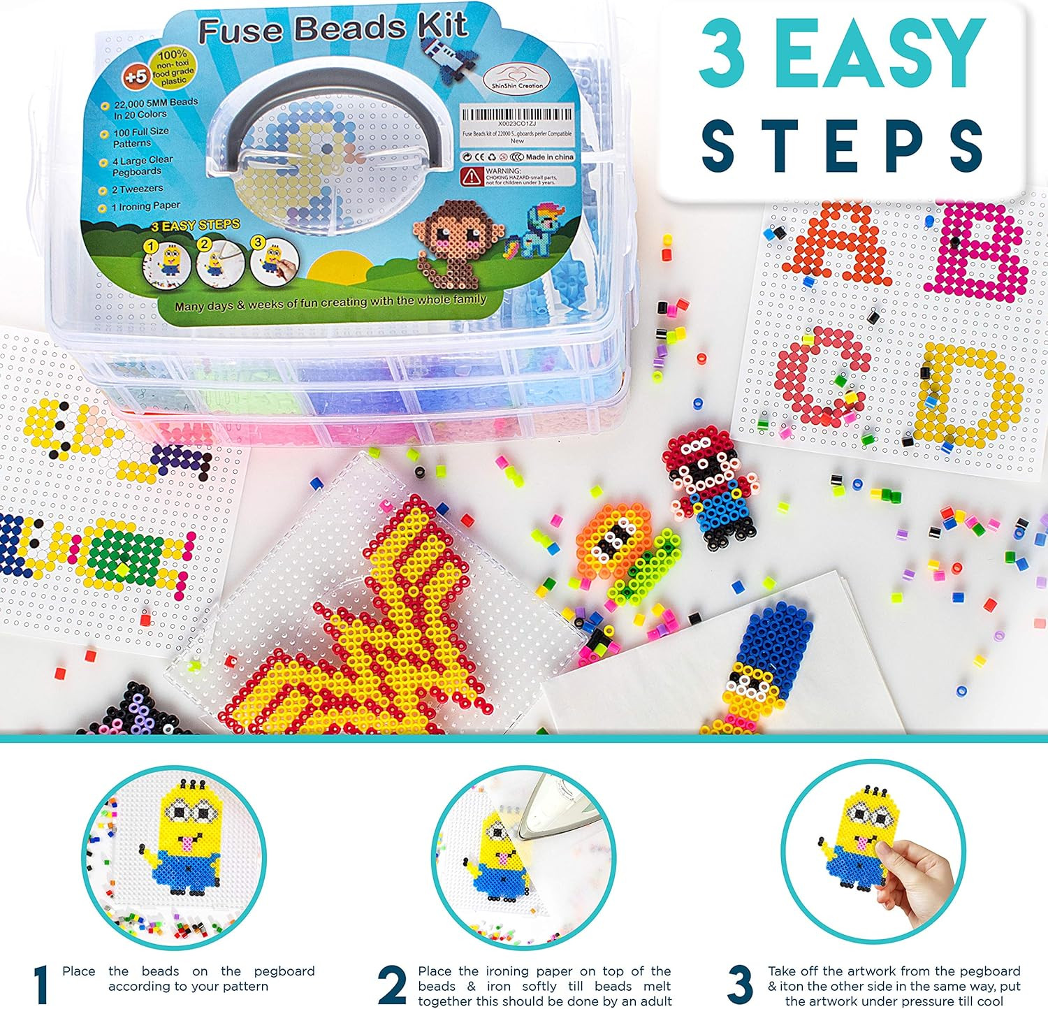 XXL Fuse Beads Kit, Melty Melting Beads for Kids Crafts | Iron for Kids Kit – Fu