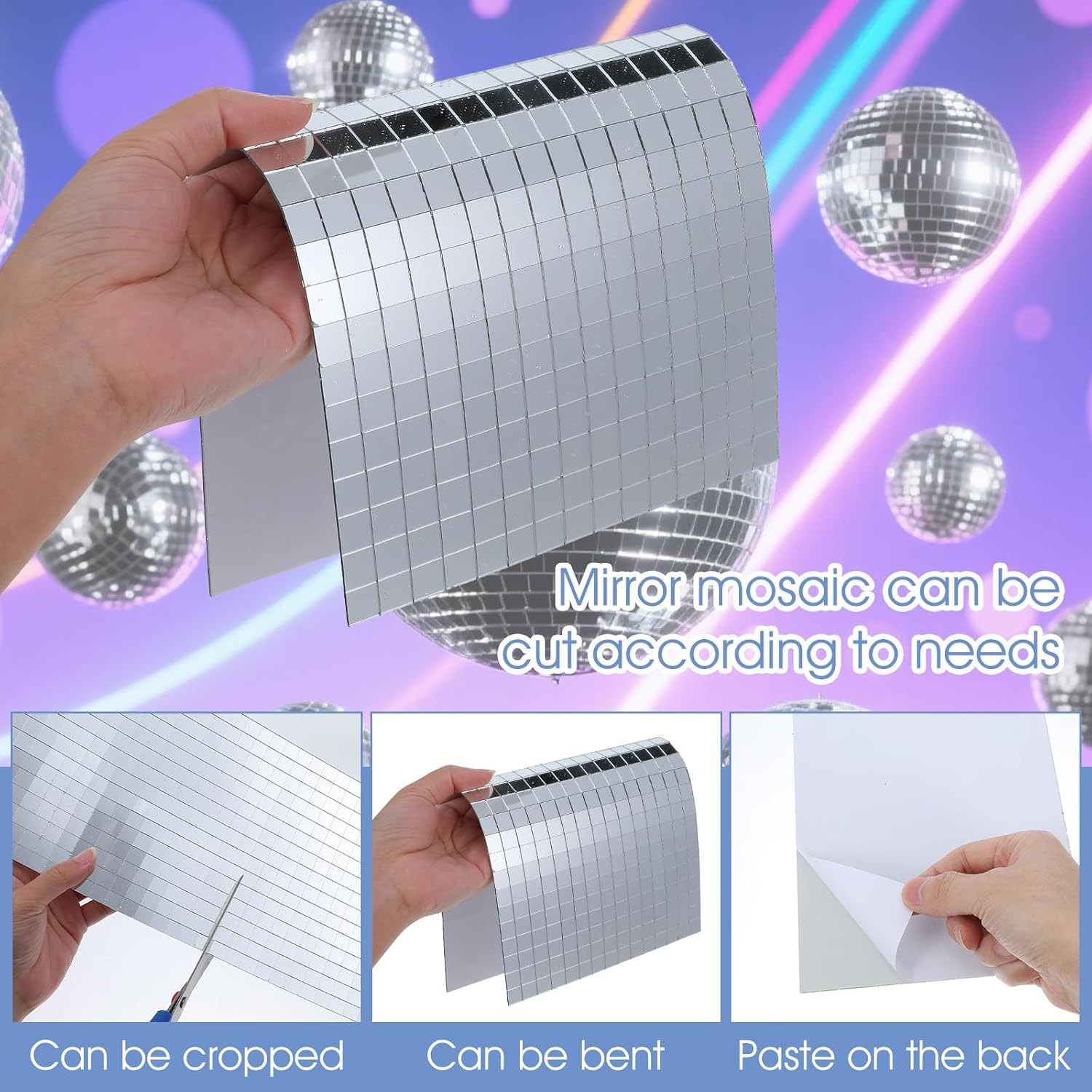 9000 PCS/20 Sheets Mirror Tiles Self Adhesive, 10X10Mm Disco Tiles for DIY