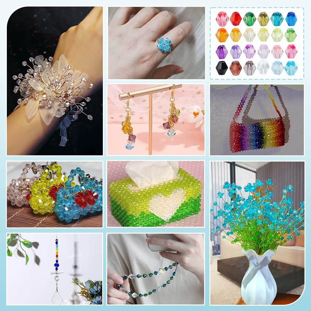 2160pcs 6mm Crystal Beads Bicone Bracelet Bead Faceted Acrylic Beads 24 Colors