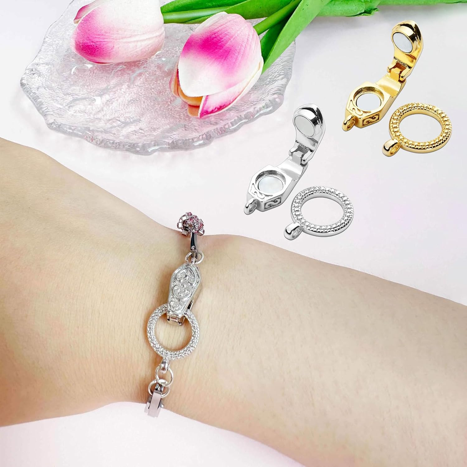Fold over Magnetic Necklace Clasps and Closures 18K Gold and Silver Plated Brass
