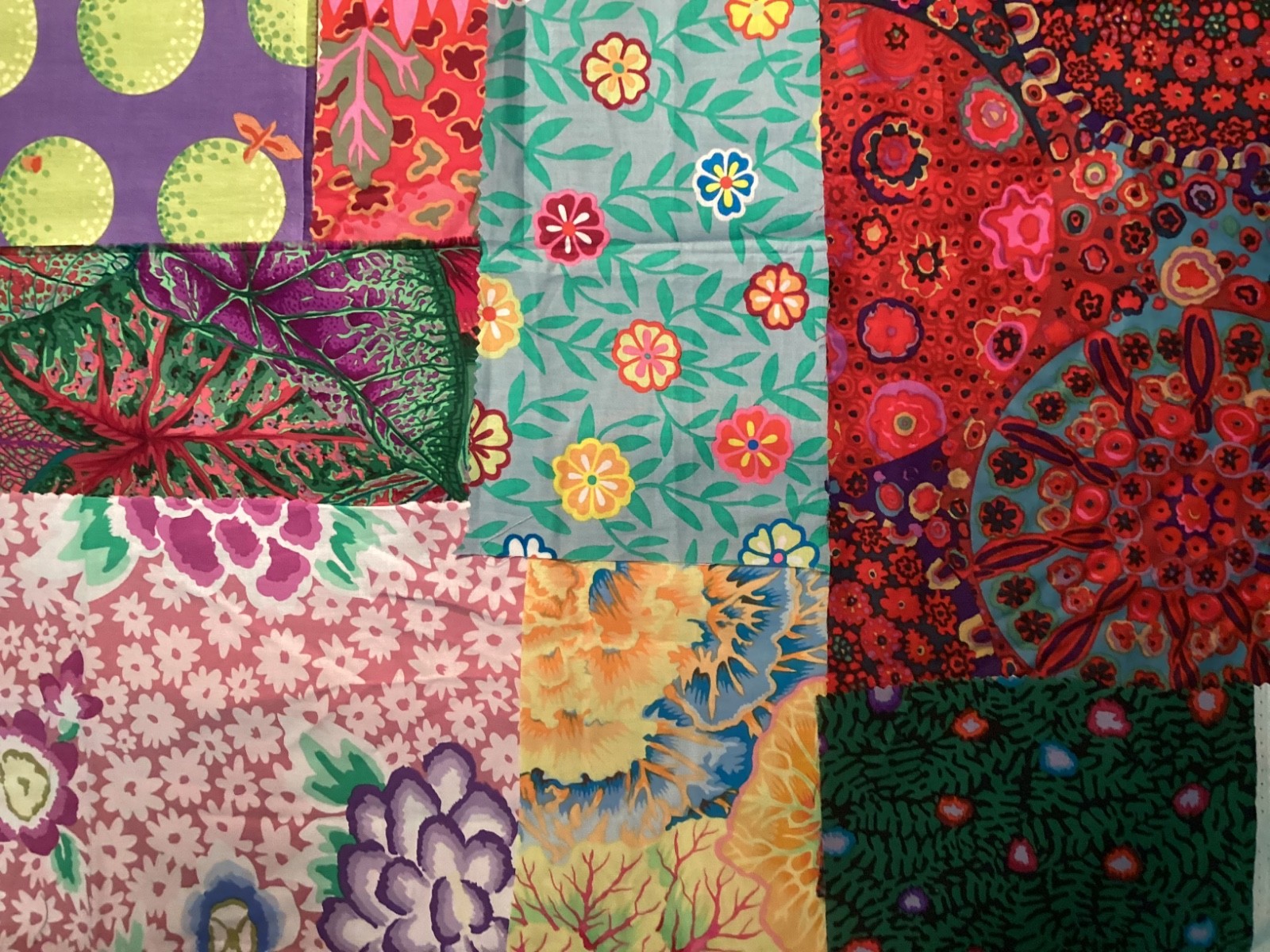 Kaffe Fassett strips, squares, & scraps