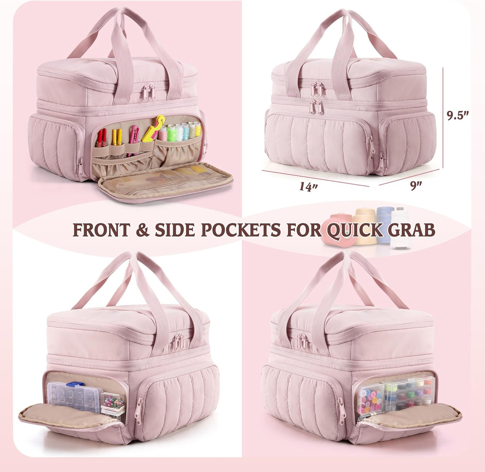 Sewing Organizer Bag Water-Resistant Puffy Storage Case with Pockets and