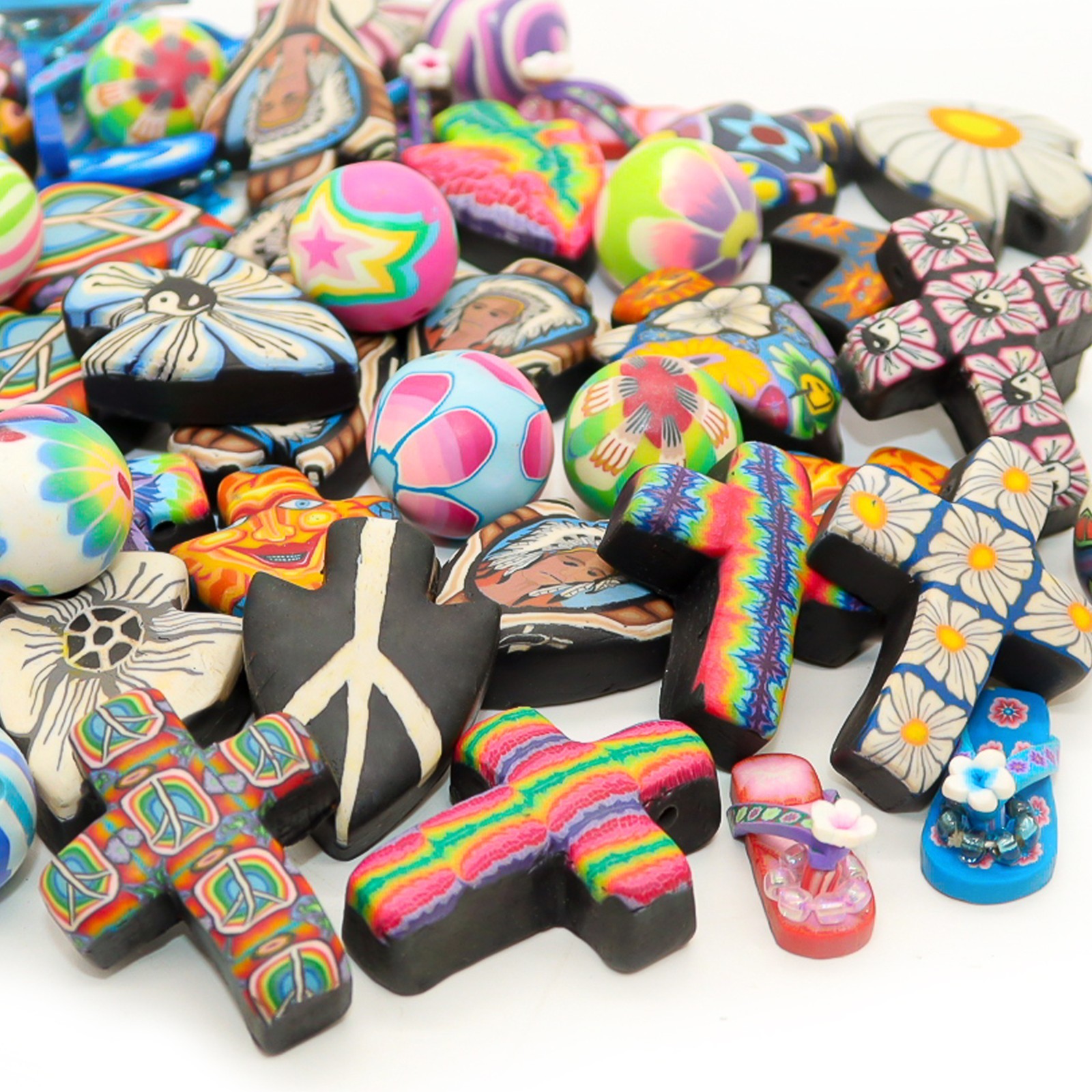 Fun-Weevz 50 PCS Assorted Polymer Clay Disc Pendants for Jewelry Making Adults