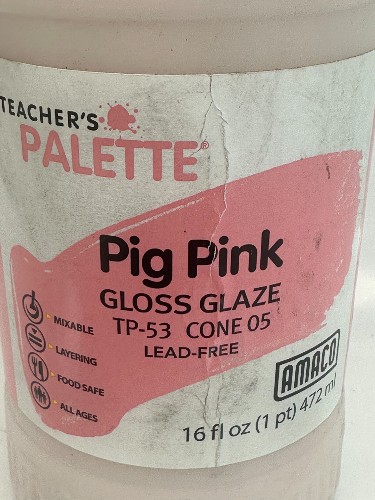 Amaco 36613P Teachers Palette Gloss Glaze – “Pig Pink” 16 fl.oz. Sealed Top