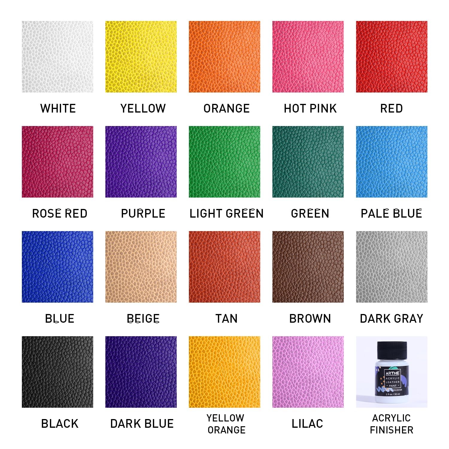 ARTME Acrylic Leather Paint Set, 20 Colors x 1 Fl Oz (Pack of 20), 20