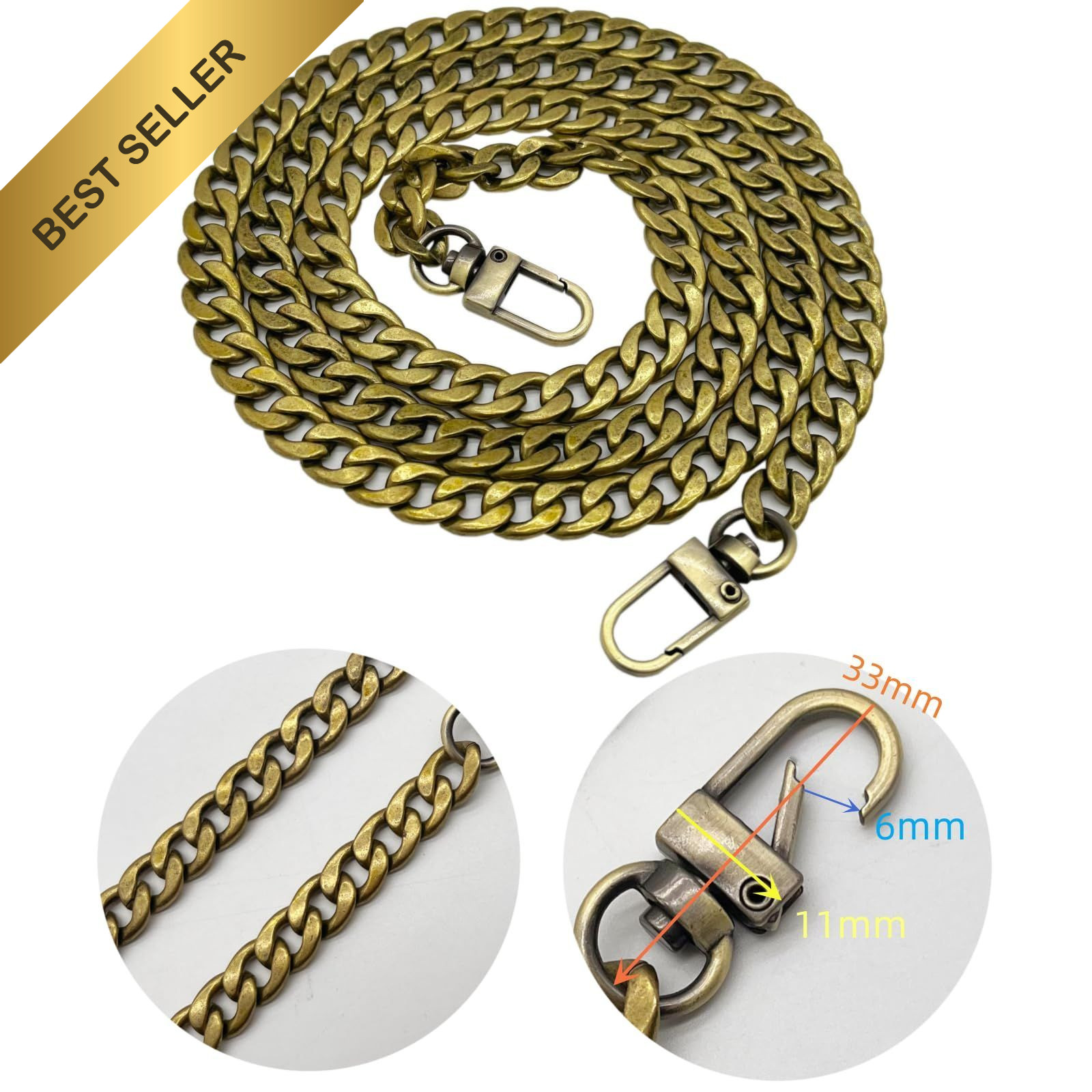 47in Antique Brass Bag Chain Strap Replacement 120cm Crossbody Purse Bronze