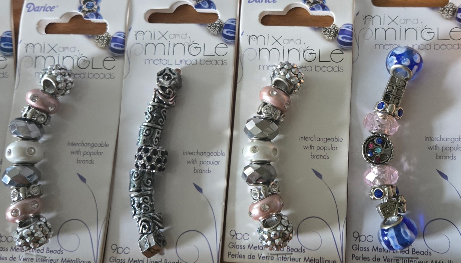 Darice Mix & Mingle LOT of 65+ NEW in PKG Lined GLASS/METALLIC BEAD SETS