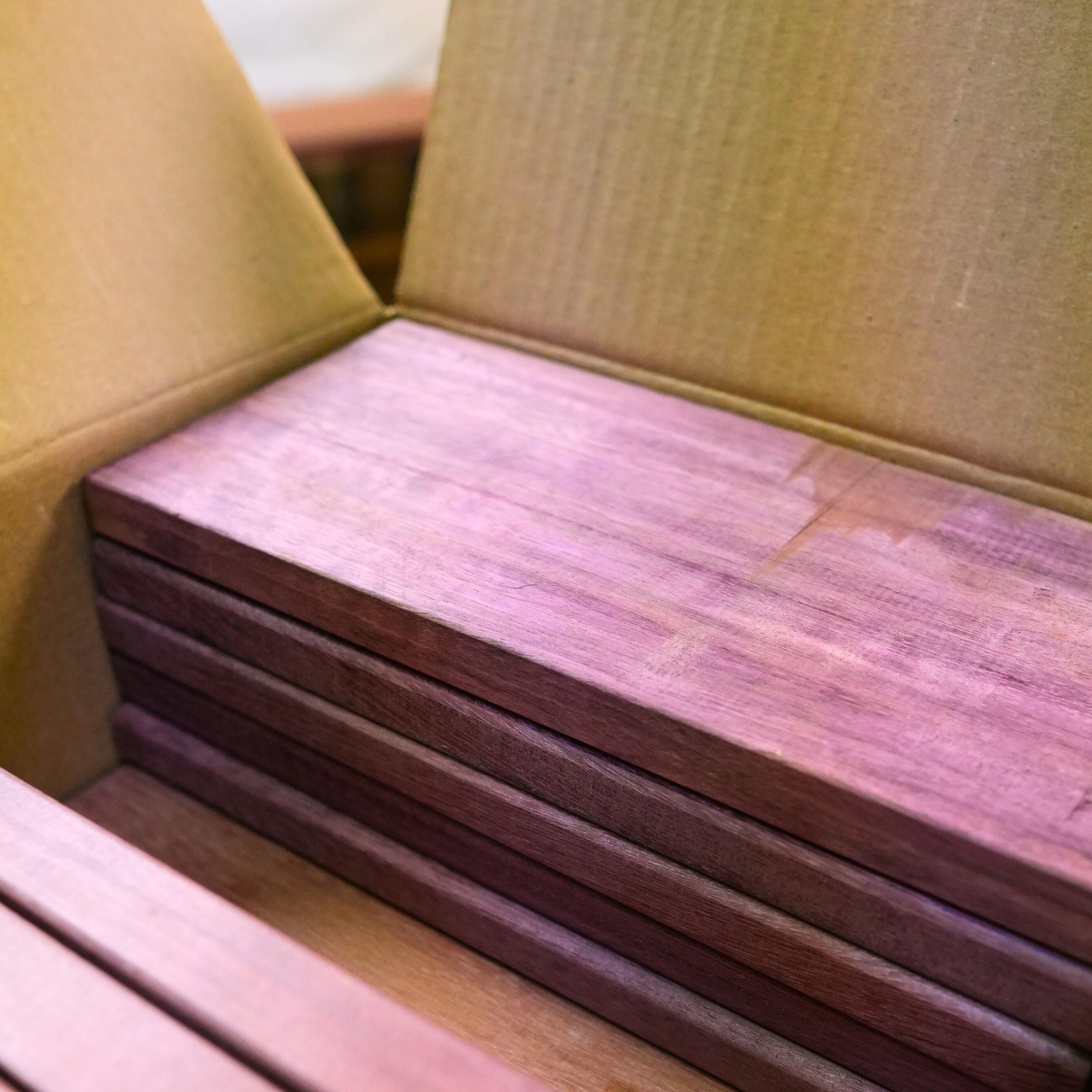 Assorted Purpleheart Wood Box – 10–12 Pieces | S4S Exotic Hardwood