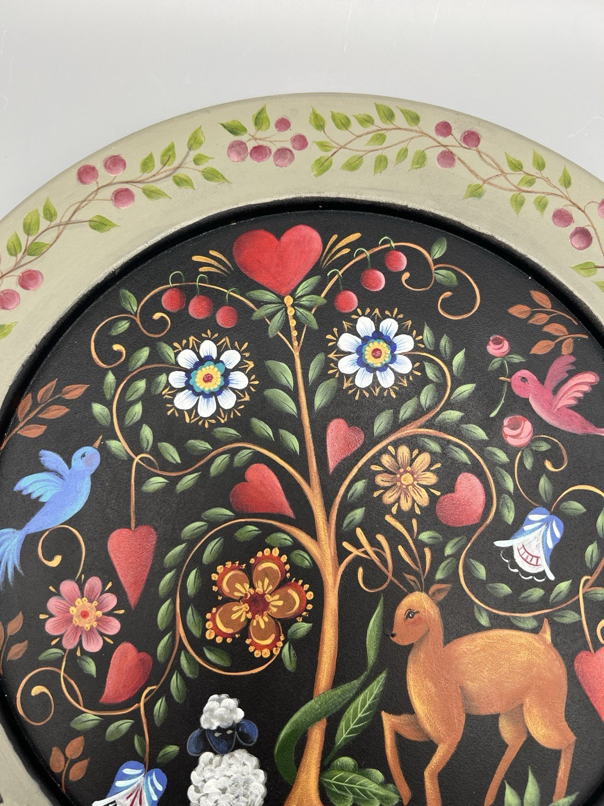 Handpainted Rosemary West Pattern Folk Art Wooden Plate “Tree Of Life” 12”