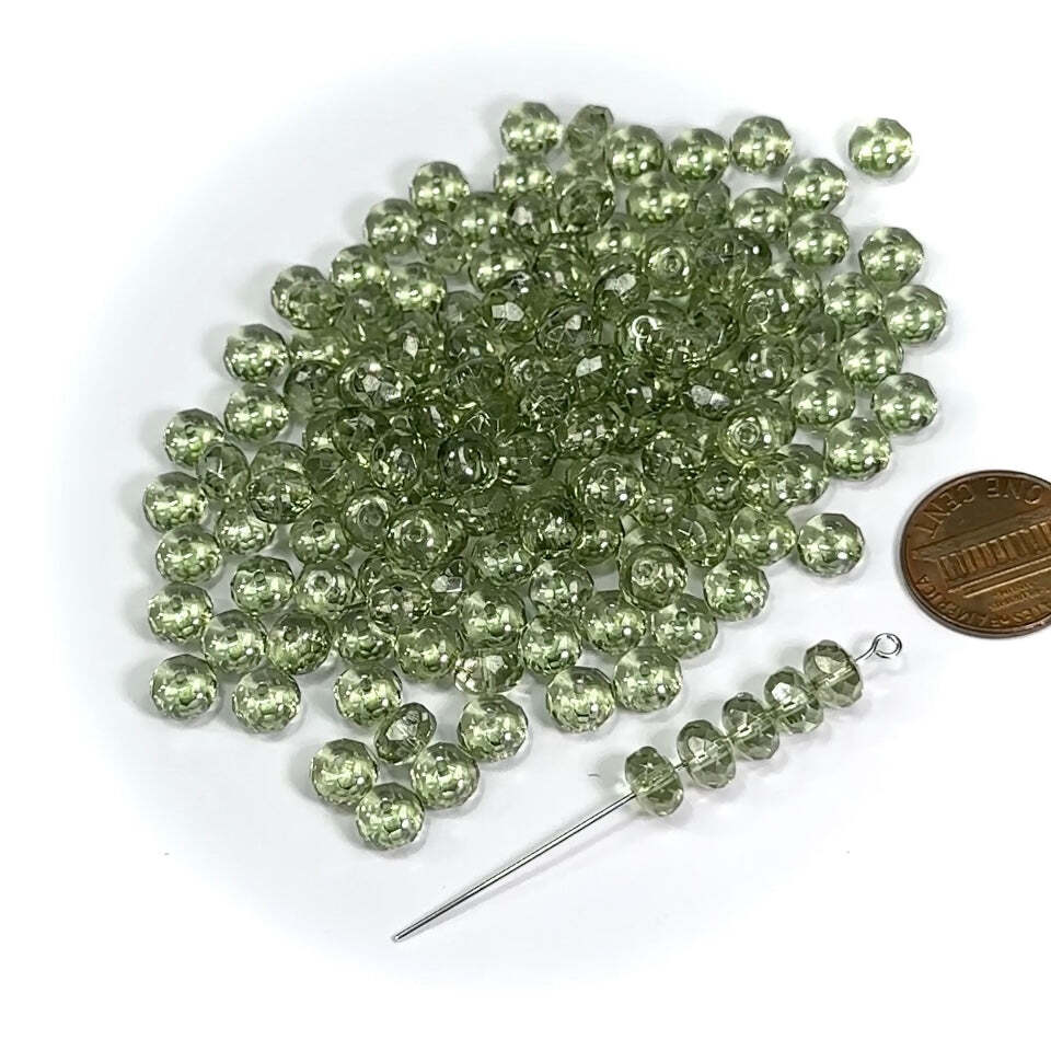 Czech Glass FP Rondelle Spacer Beads 7mm Crystal Green Luster donut beads 36pcs