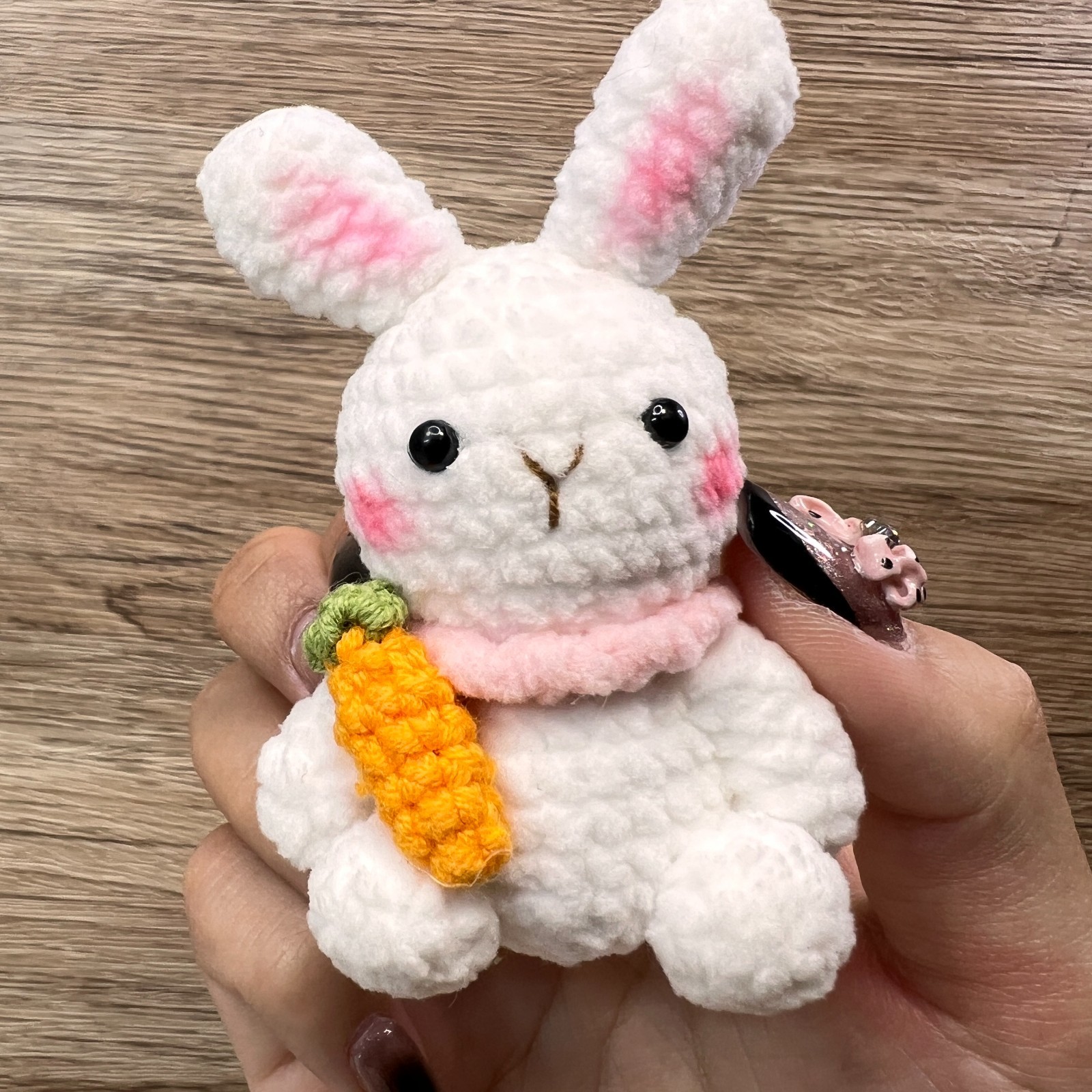 Handmade Amigurumi Crochet Rabbit Holding a Carrot Plushie