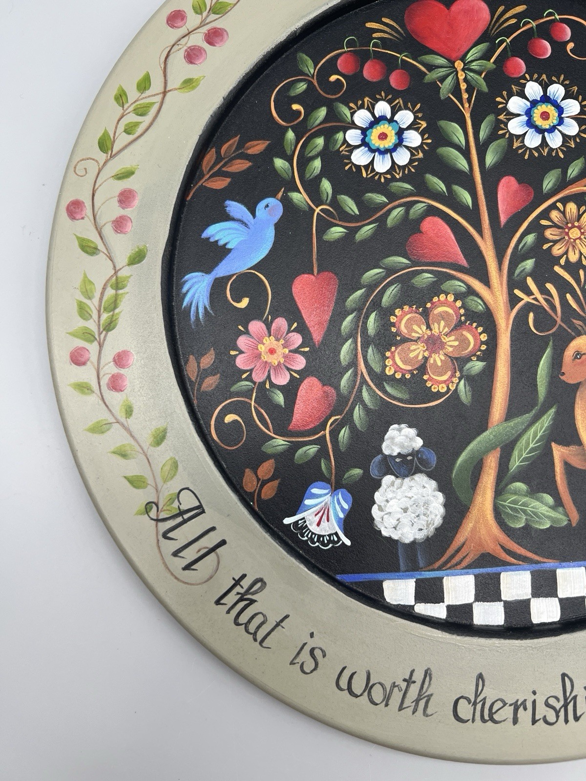 Handpainted Rosemary West Pattern Folk Art Wooden Plate “Tree Of Life” 12”