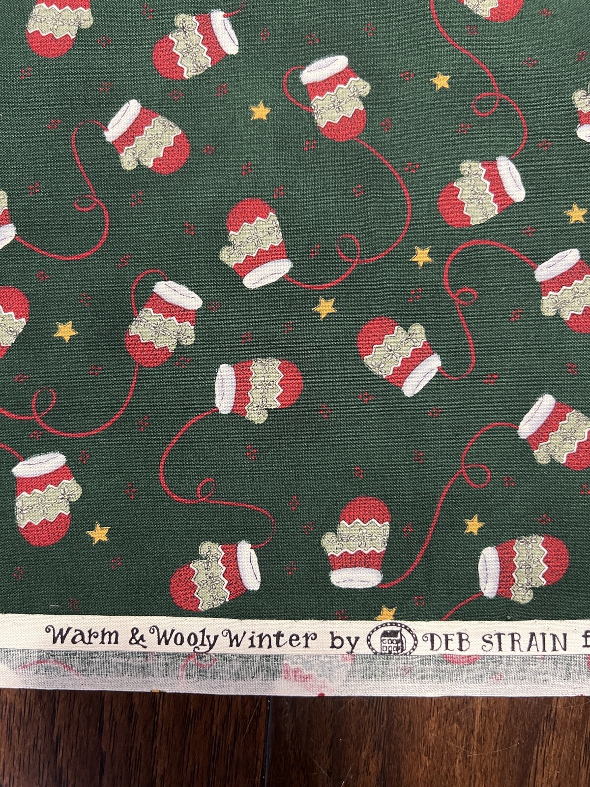 MODA Deb Strain Warm & Wooly Winter- Green Mittens & Snowman 1 3/4 Yd Total Rare