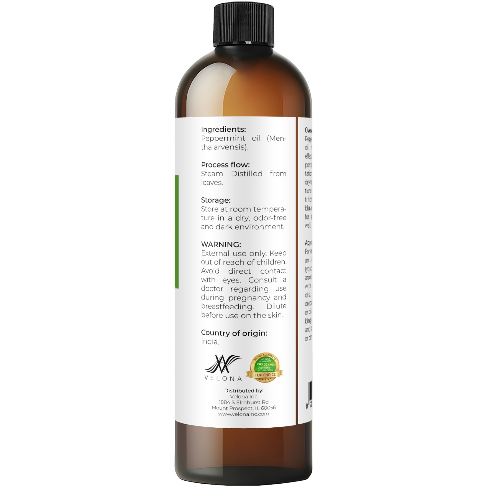 Peppermint Essential Oil by Velona 0.5 – 32 Fl Oz Therapeutic Grade Aromatherapy