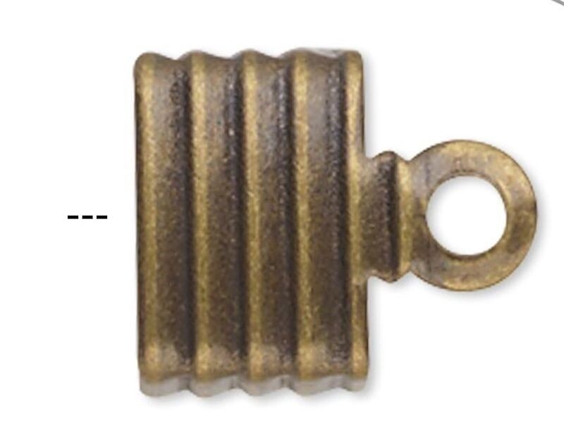 Cord End, 100 Antiqued Gold Plated Brass 6.5×4.5mm U-Shaped Corrugated Fold Over