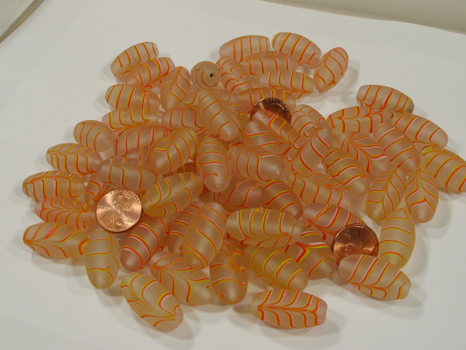 2 Pounds Light Peach Feather (14mm x 27mm) India Handmade Glass Beads (GP-20) ⭐