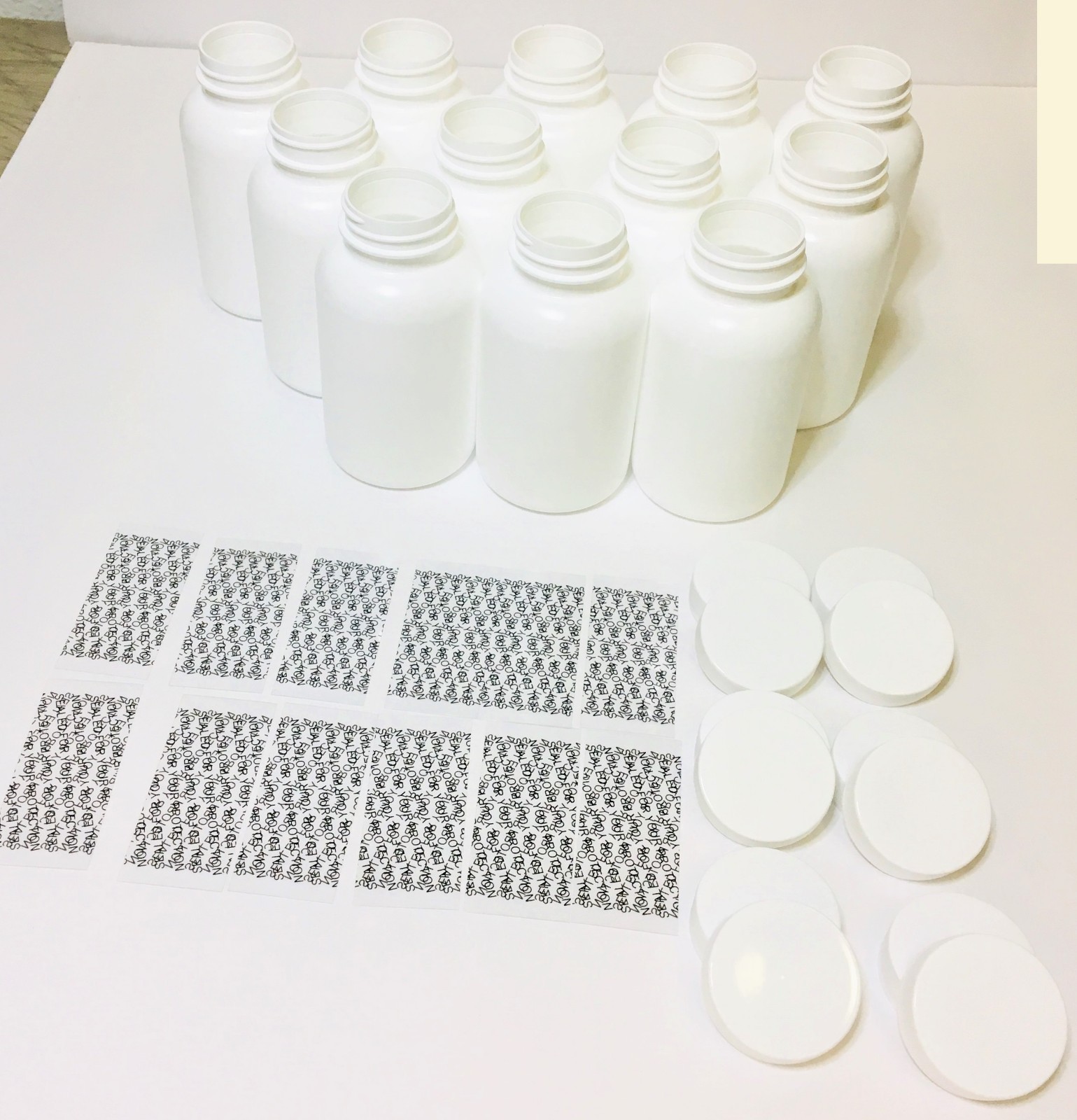 Plastic Bottles Set of 12 HDPE 120cc pill packer bottle. With caps and seals.