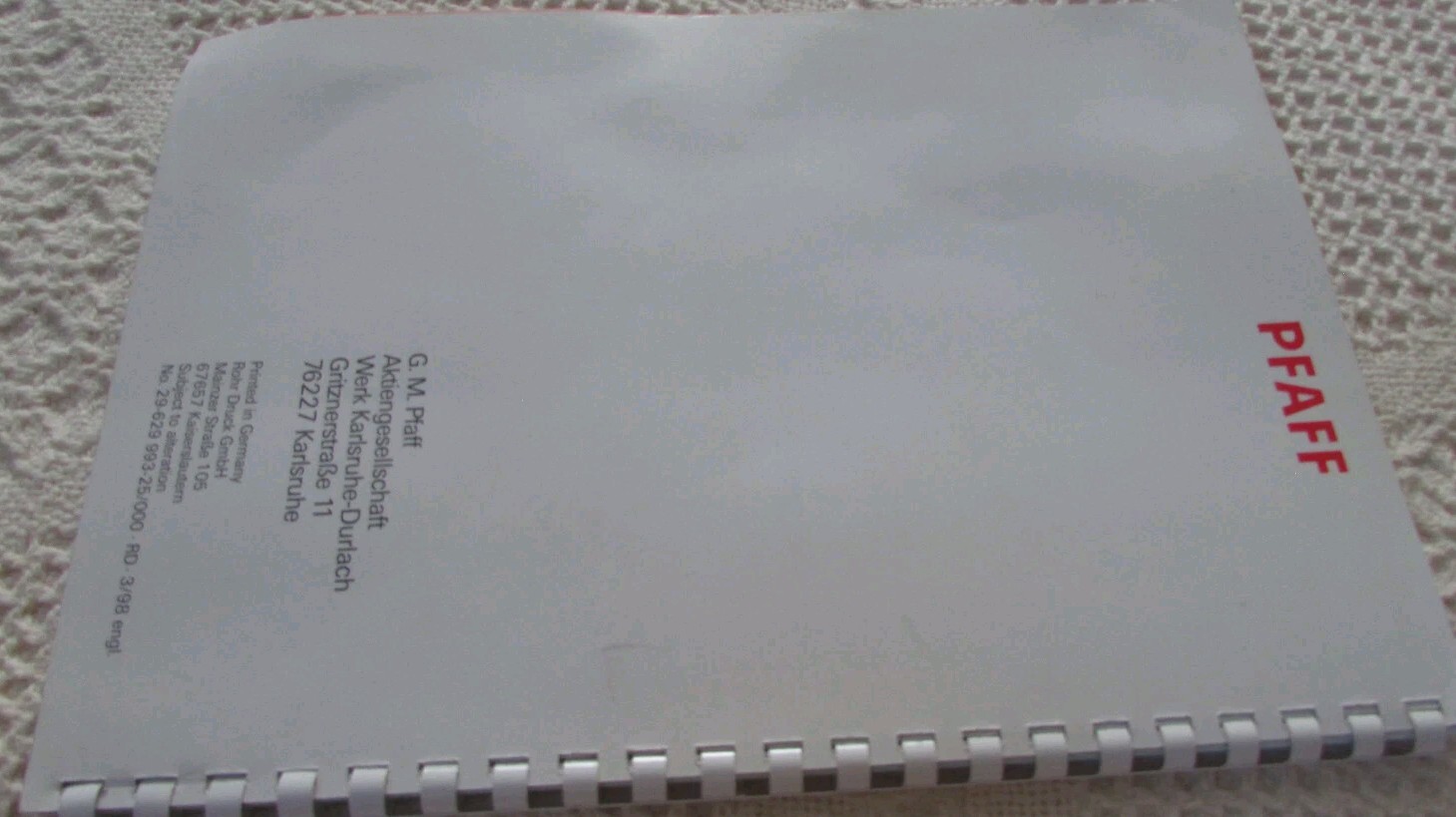 Pfaff 7560 Others ORIGINAL EMBROIDERY UNIT Manual Used Pre-Own Condition Good