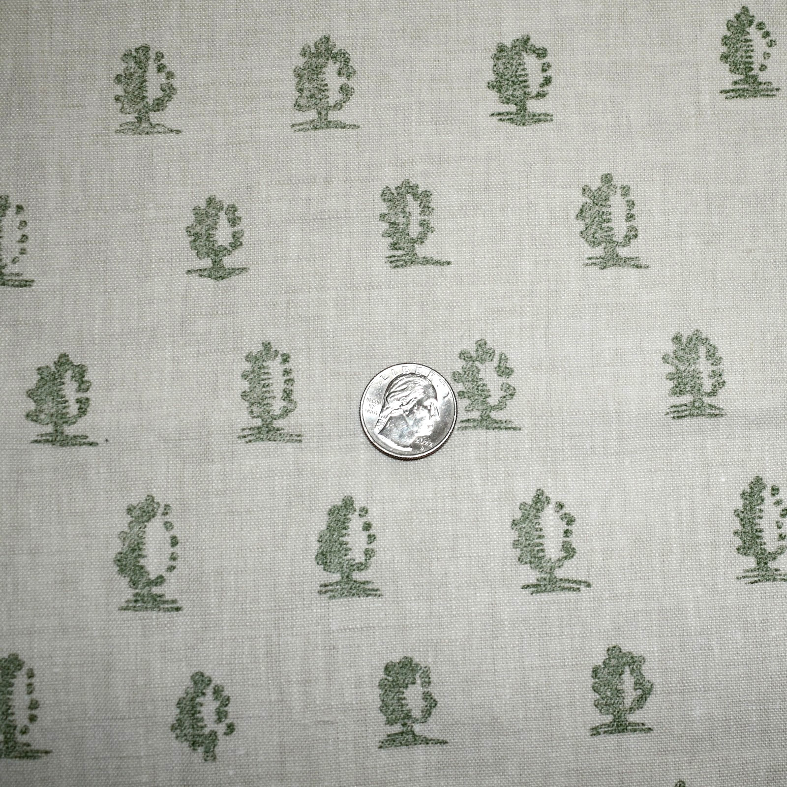 Rogers & Goffigon CHAMPLAIN — PINE Green 100% Linen Print Fabric LARGE REMNANT