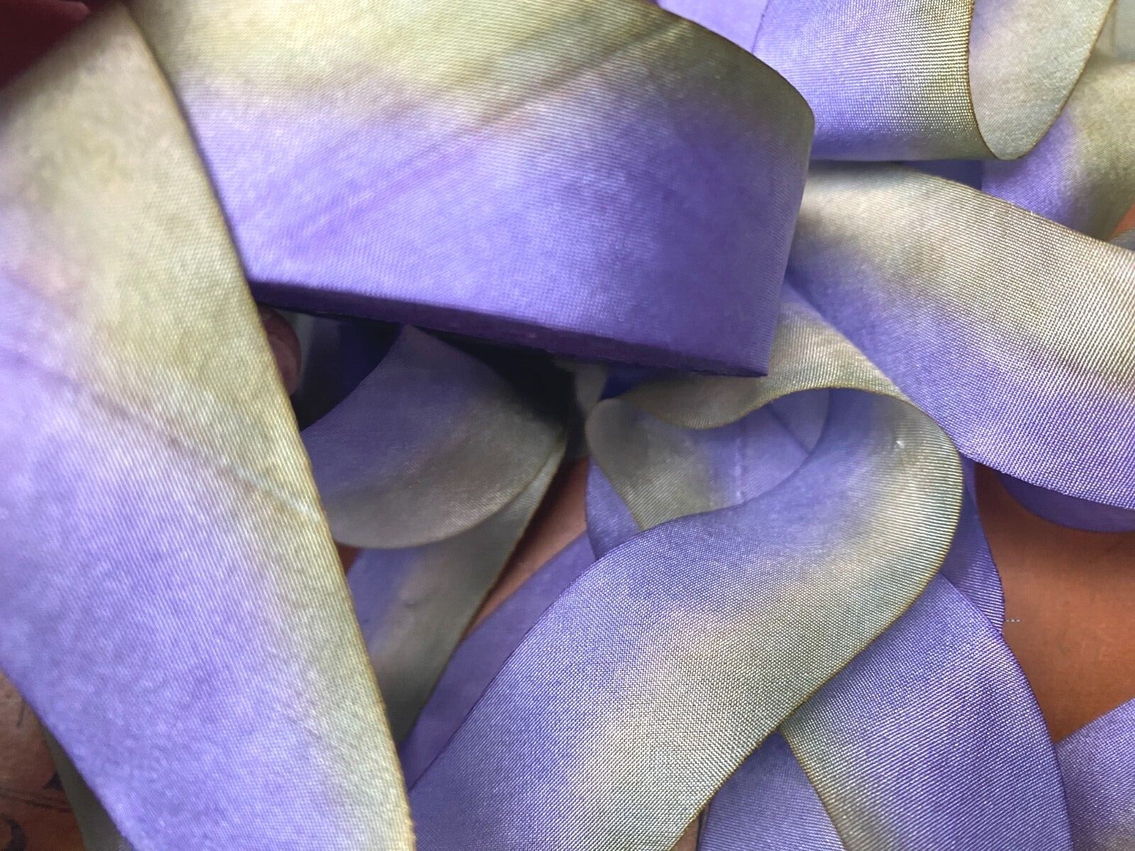 silk hand dyed 1″ ribbon 1yd made in USA lavender green tea