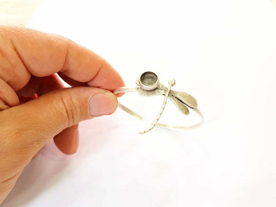 Dragonfly Silver Bracelet Blanks Cuff Adjustable Antique Silver Brass G8193