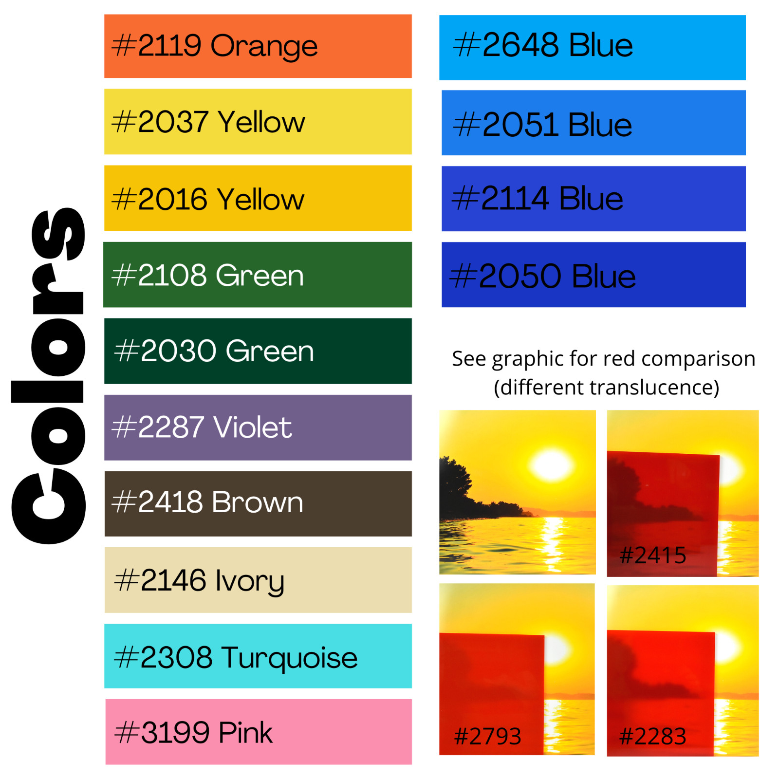 1/4″ Solid Colored Acrylic Plexiglass Plastic Sheet, Choose Size and Color