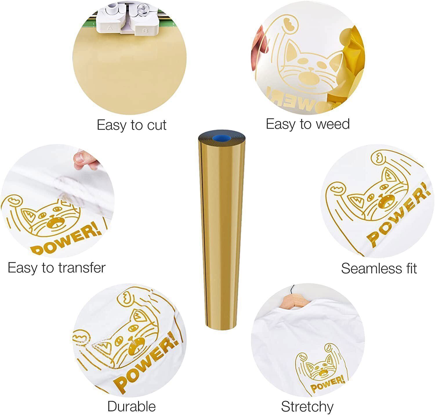 HTVRONT Heat Transfer Vinyl 12″ x 8ft HTV / 8 Foot Roll /for Cricut & Silhouette