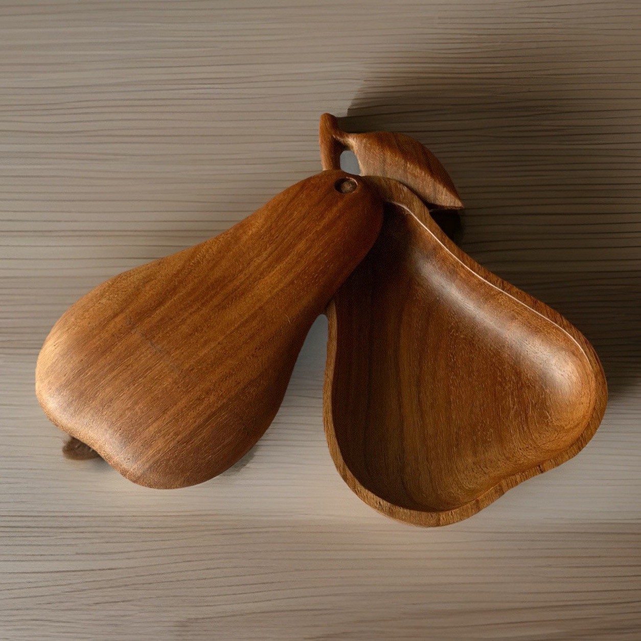 Two Piece Handcrafted Wooden Interlocking Pear Shaped Box 7.75” X 5” WELL MADE