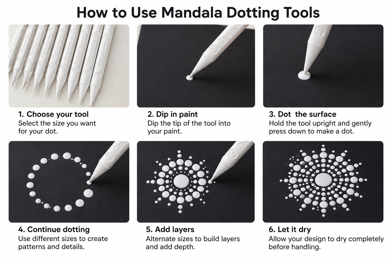 Mandala Dotting Tools 28 Sizes from 1mm to 18mm (14 Two-Sided Tools)