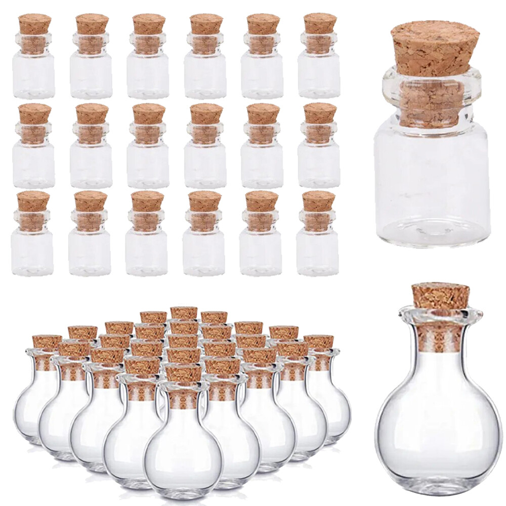 Small Cork Stopper Clear Glass Bottles Empty Jars Vials Spell Pagan Pendant Lot