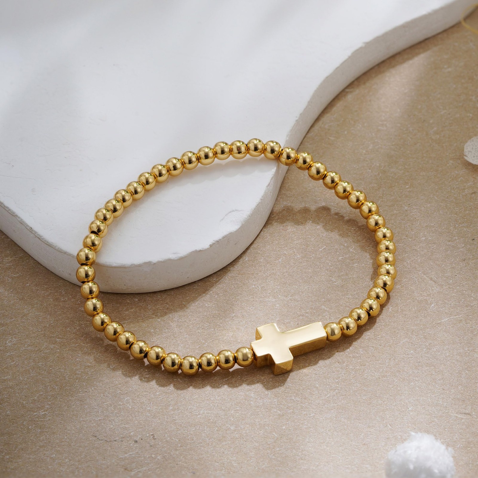 Enewton Cross Bracelets for Women, 14K Gold Plated Beaded Bracelet Non Tarnish T