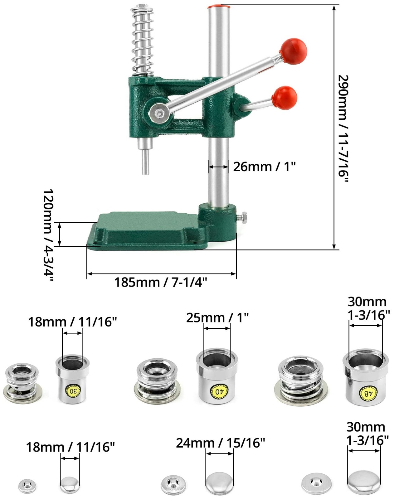 Fabric Button Maker Kit – Adjustable Press Tool for Sewing & DIY – 3 Die Sizes (