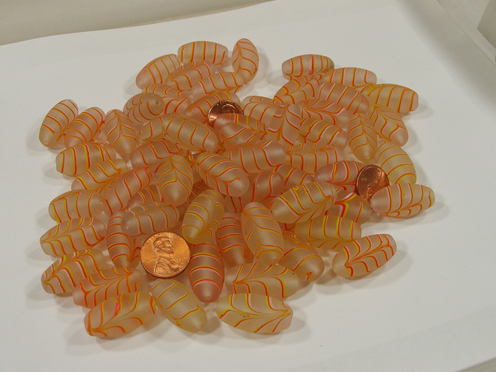 2 Pounds Light Peach Feather (14mm x 27mm) India Handmade Glass Beads (GP-20) ⭐