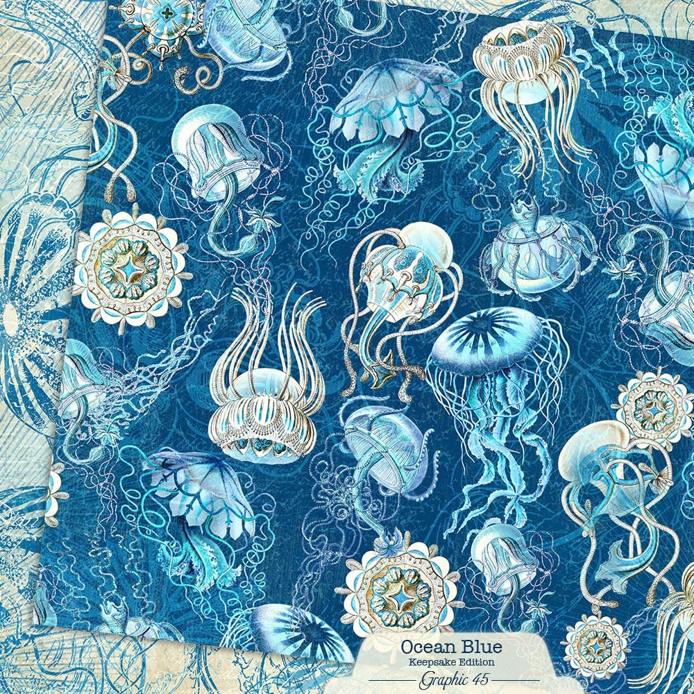 Graphic 45 OCEAN BLUE (12 Sheets) 12×12 Paper Collection *Keepsake Edition* Set