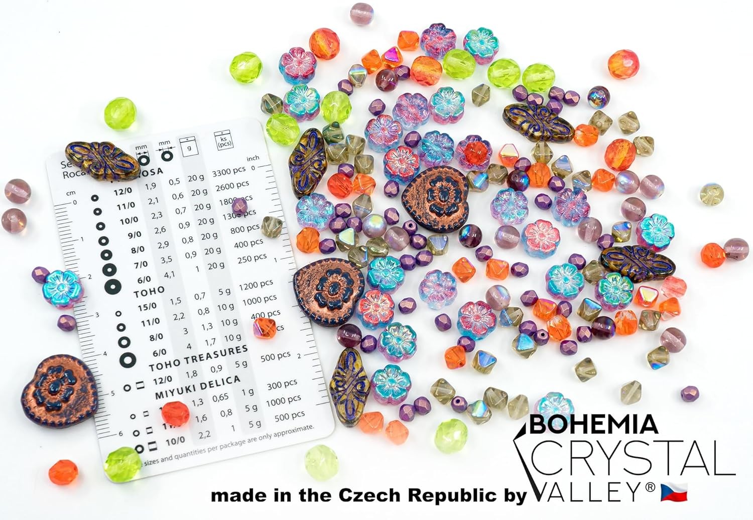 2.1oz (60 g) Mix of Unique Czech Bohemia Glass Pressed Beads, Crazy Purple Green
