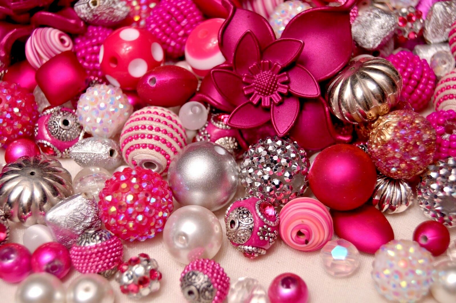 “Magenta” Bead Mix, Large Boho, Resin, Glass Beads 8mm to 28mm BM312