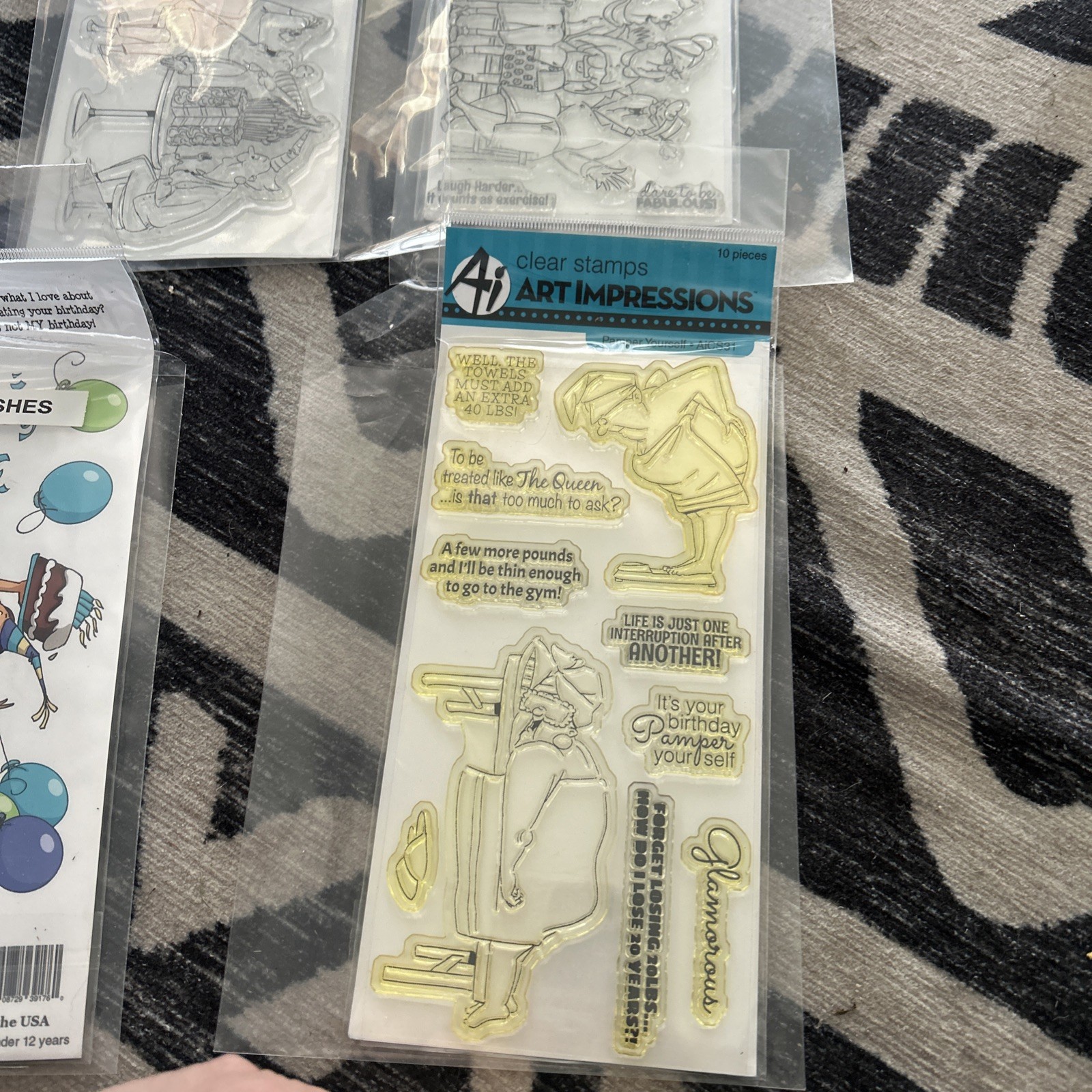 Lot 5 Art Impressions Piece Clear Stamp Set Fully Pamper Birthday Therapy Dare