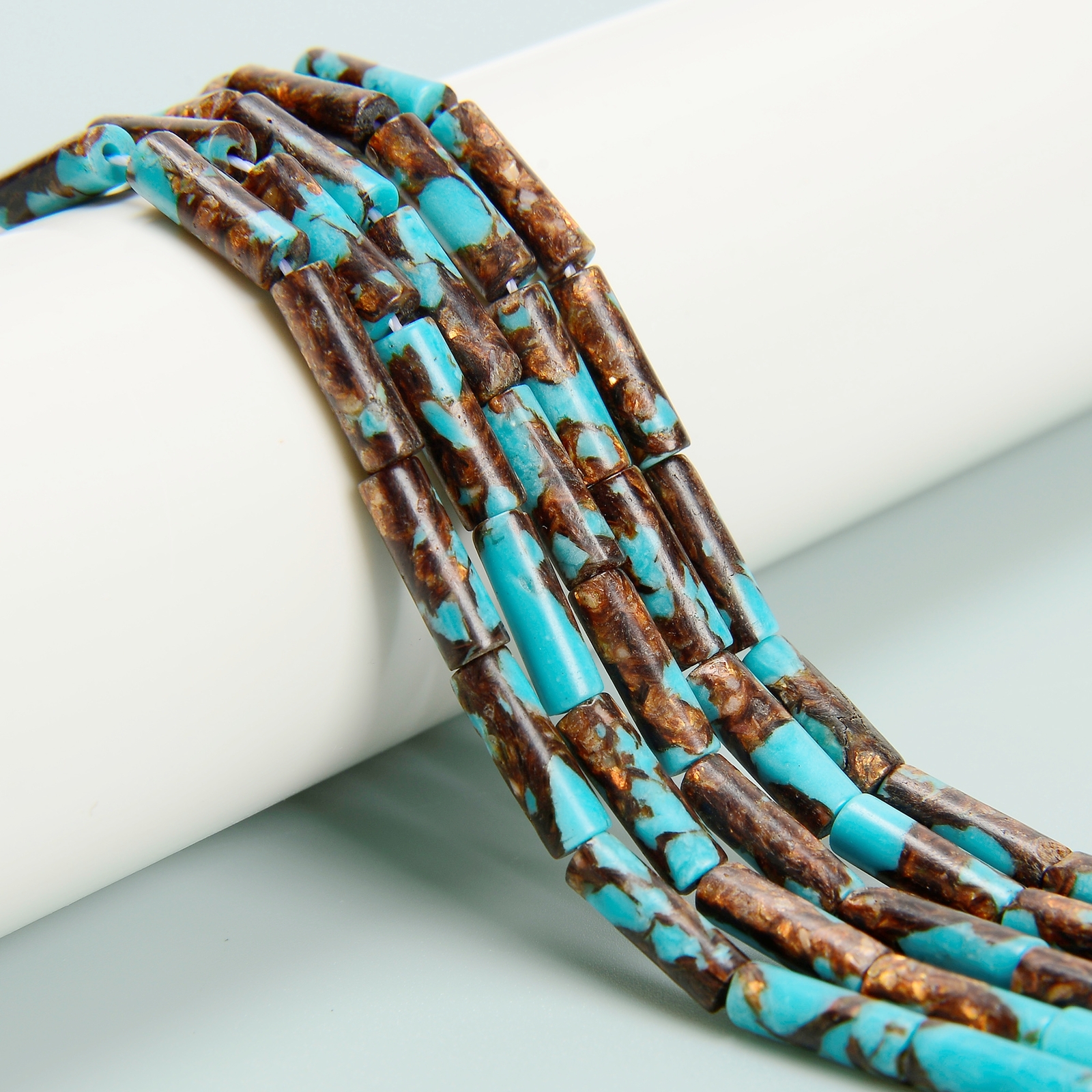 Bronzite Turquoise Cylinder Tube Beads Size 4x13mm 15.5” Strand