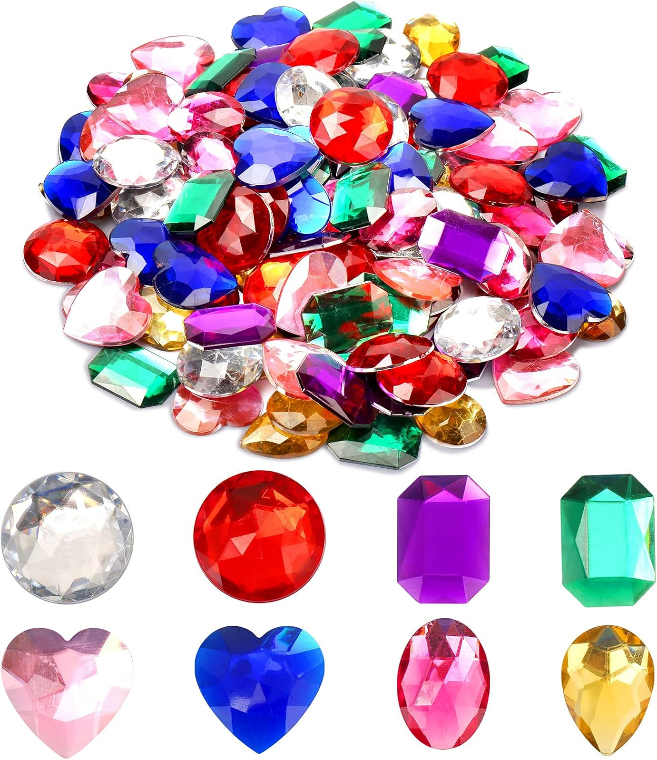 1″ Jewels for Crafting Assorted Colorful Flat Back Heart Shaped Jewel Gems Acryl